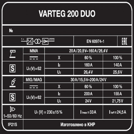 Сварочный полуавтомат Varteg 200 DUO-7
